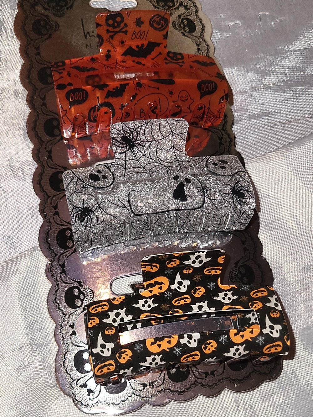 Halloween Hair Claw Clip Set  Orange, Silver, Black Li